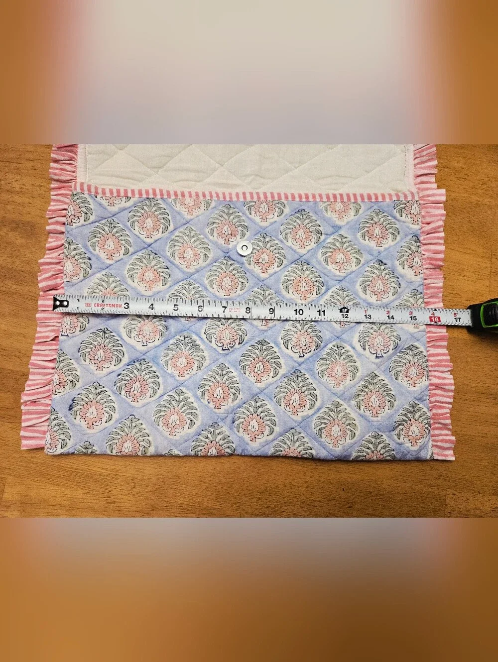 Blue and Pink Floral Quilted Laptop Cover with Ruffle Tie